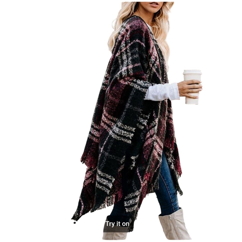 Balance Collection Red Black White Plaid Fringed Wrap Shawl Scarf OS